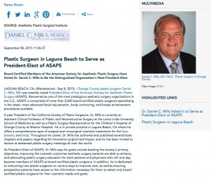 orange county plastic surgeon,daniel c mills md,plastic surgery,asaps,president-elect